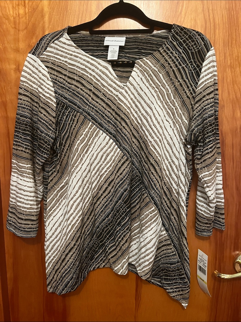 Alfred Dunner Brown, White & Black Striped V-Neck Tunic